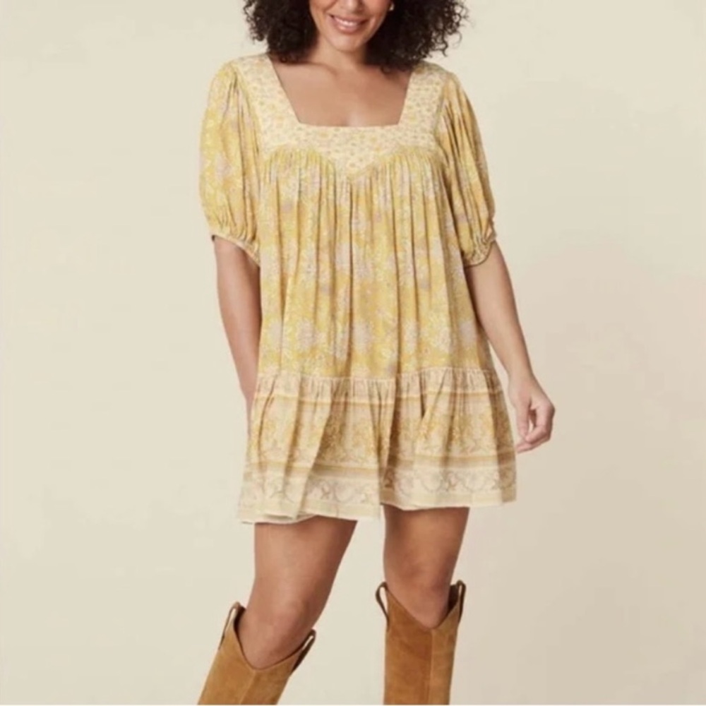 Spell Mossy Mini Dress Lemonade XS (fits up to S) - NWT - Puff Sleeve, Belt